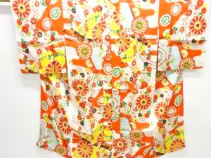 アンティーク　檜扇に花模様単衣長襦袢